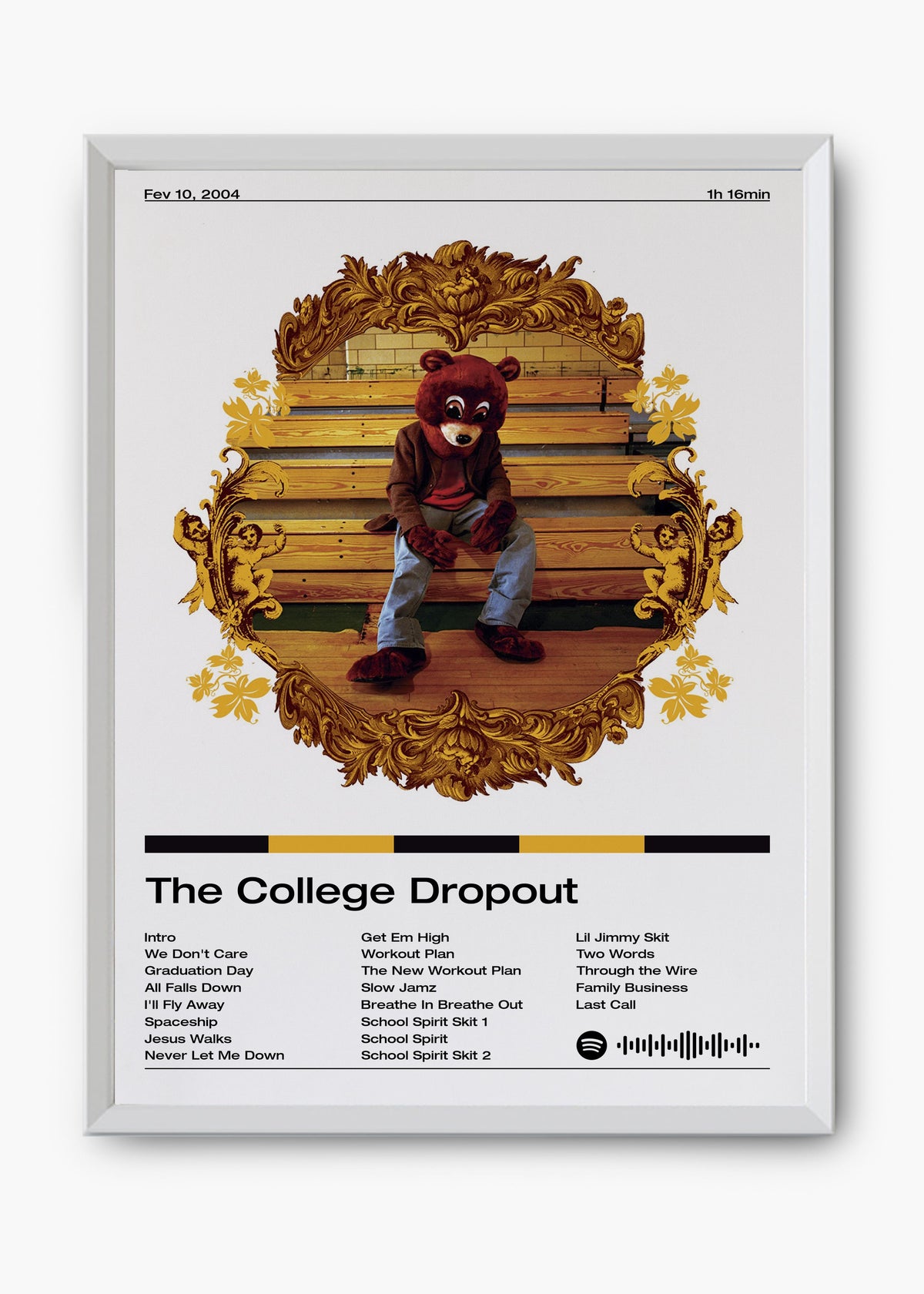 Quadro decorativo Kanye West The College Dropout — arte de rap para parede | Cübe Quadros