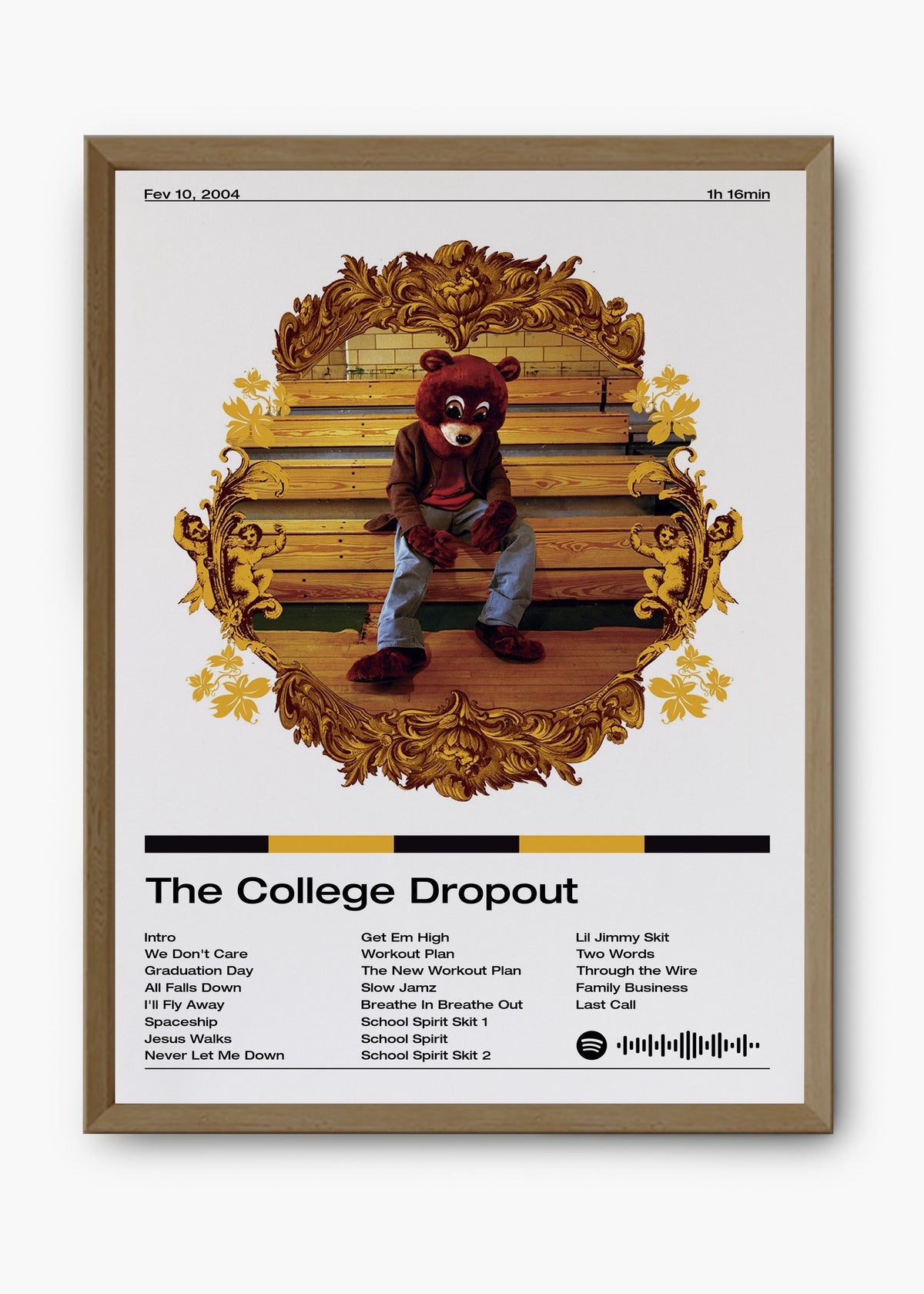 Quadro decorativo Kanye West The College Dropout — arte de rap para parede | Cübe Quadros