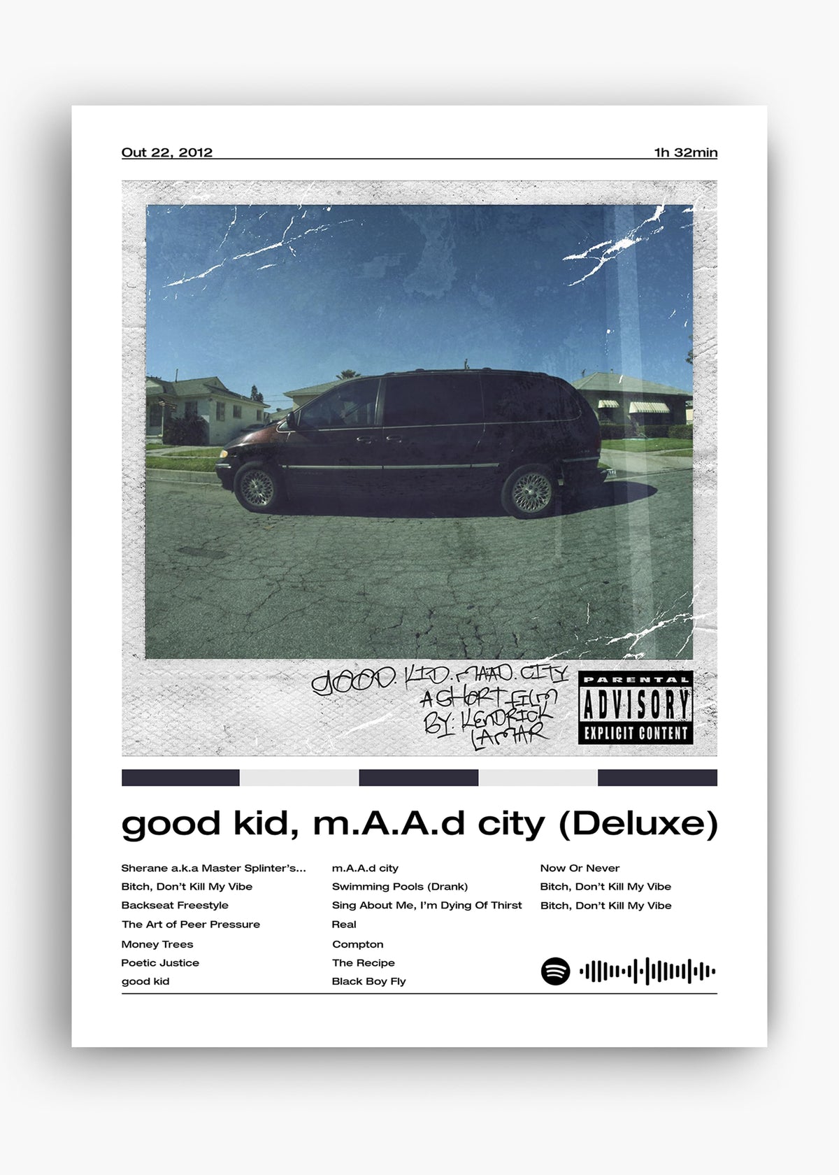 Quadro decorativo Kendrick Lamar Good Kid MAAD City Deluxe — arte de rap para parede | Cübe Quadros