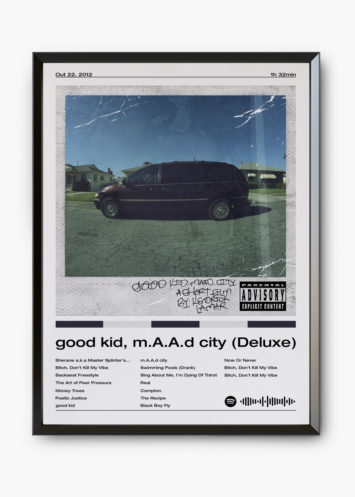 Quadro decorativo Kendrick Lamar Good Kid MAAD City Deluxe — arte de rap para parede | Cübe Quadros
