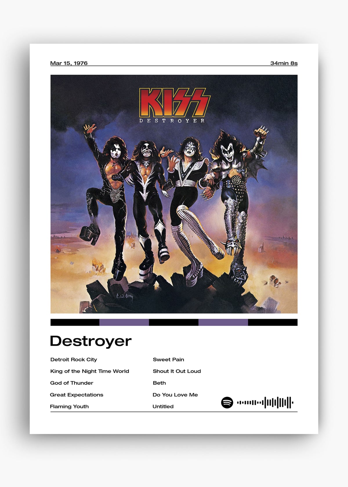 Quadro decorativo Kiss Destroyer — arte de rock para parede | Cübe Quadros