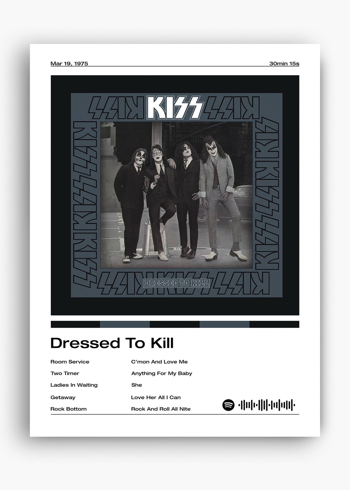 Quadro decorativo Kiss Dressed to Kill — arte de rock para parede | Cübe Quadros