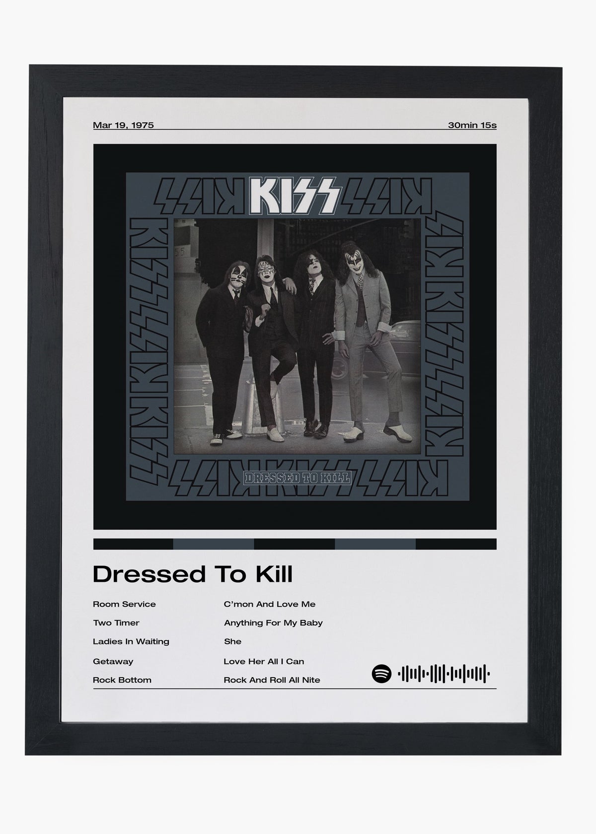 Quadro decorativo Kiss Dressed to Kill — arte de rock para parede | Cübe Quadros