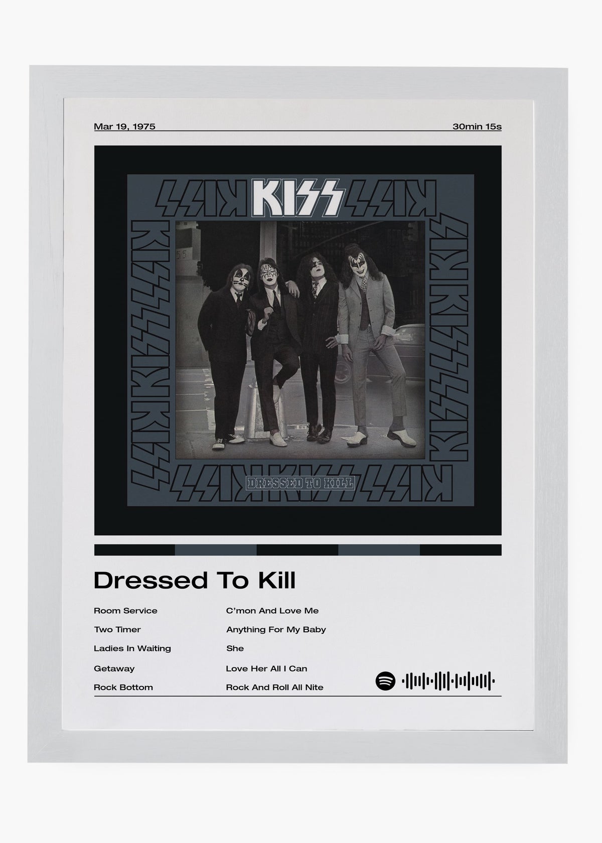 Quadro decorativo Kiss Dressed to Kill — arte de rock para parede | Cübe Quadros