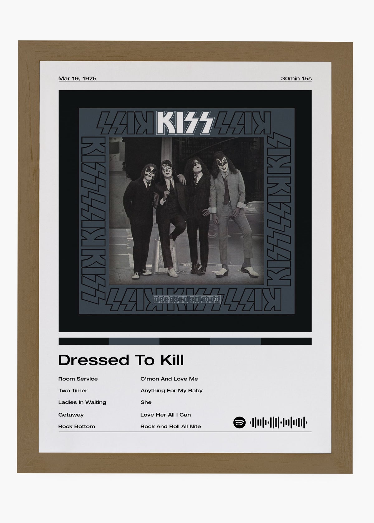 Quadro decorativo Kiss Dressed to Kill — arte de rock para parede | Cübe Quadros