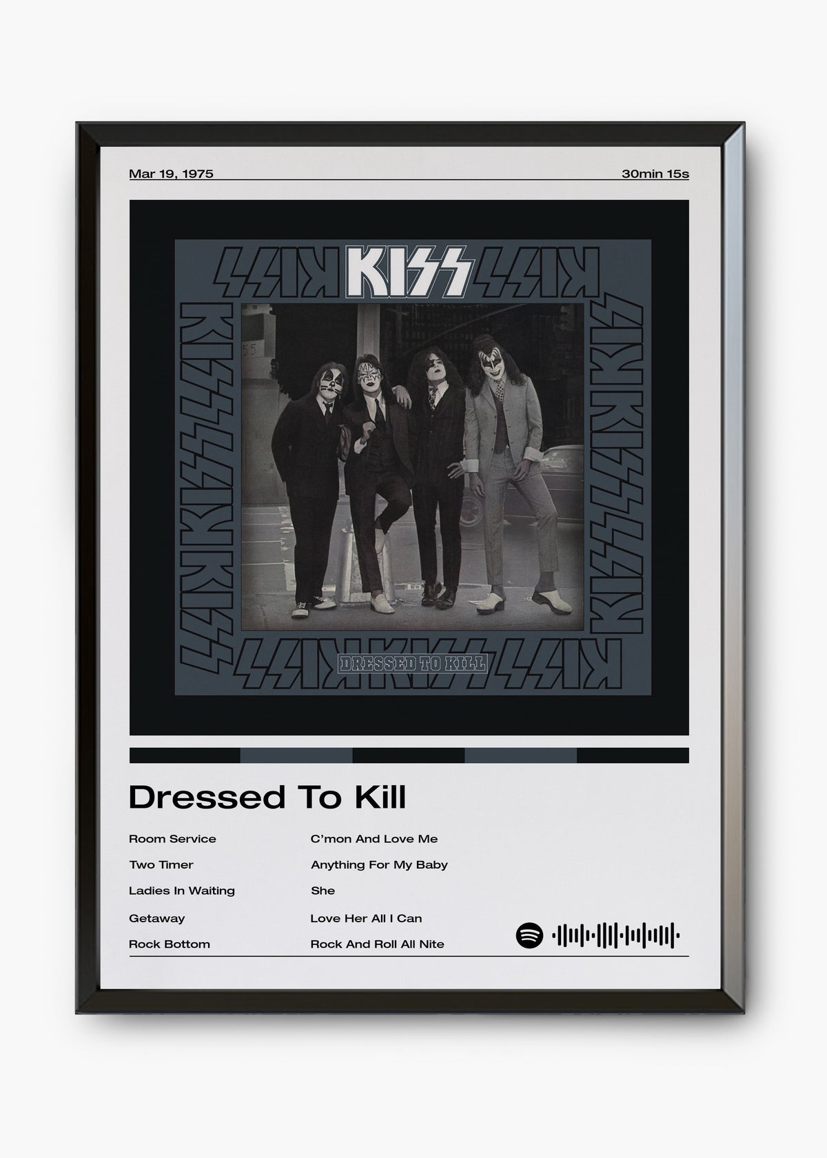 Quadro decorativo Kiss Dressed to Kill — arte de rock para parede | Cübe Quadros