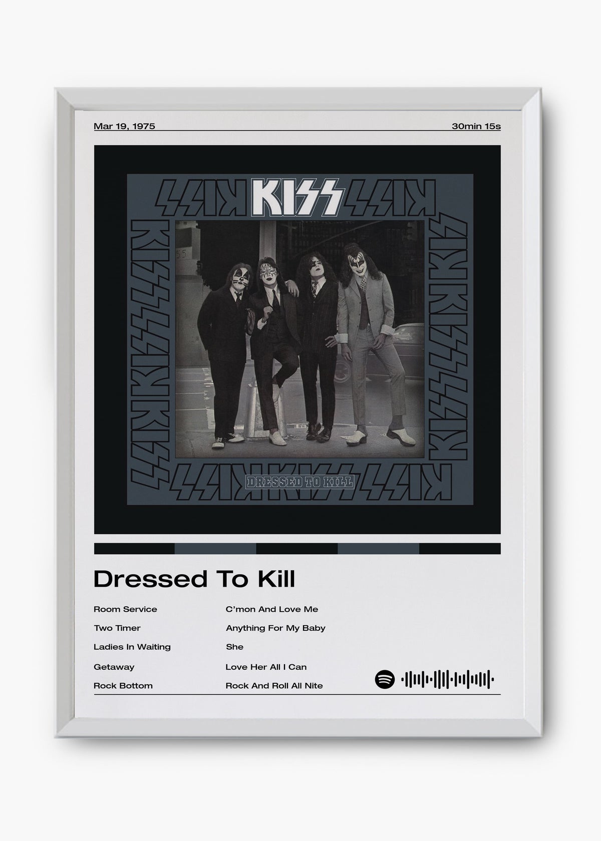 Quadro decorativo Kiss Dressed to Kill — arte de rock para parede | Cübe Quadros