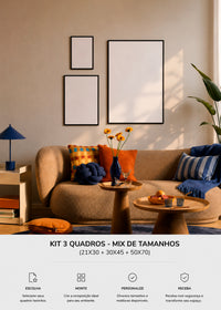 KIT 3 Quadros - Mix de Tamanhos (21x30 + 30x45 + 50x70)