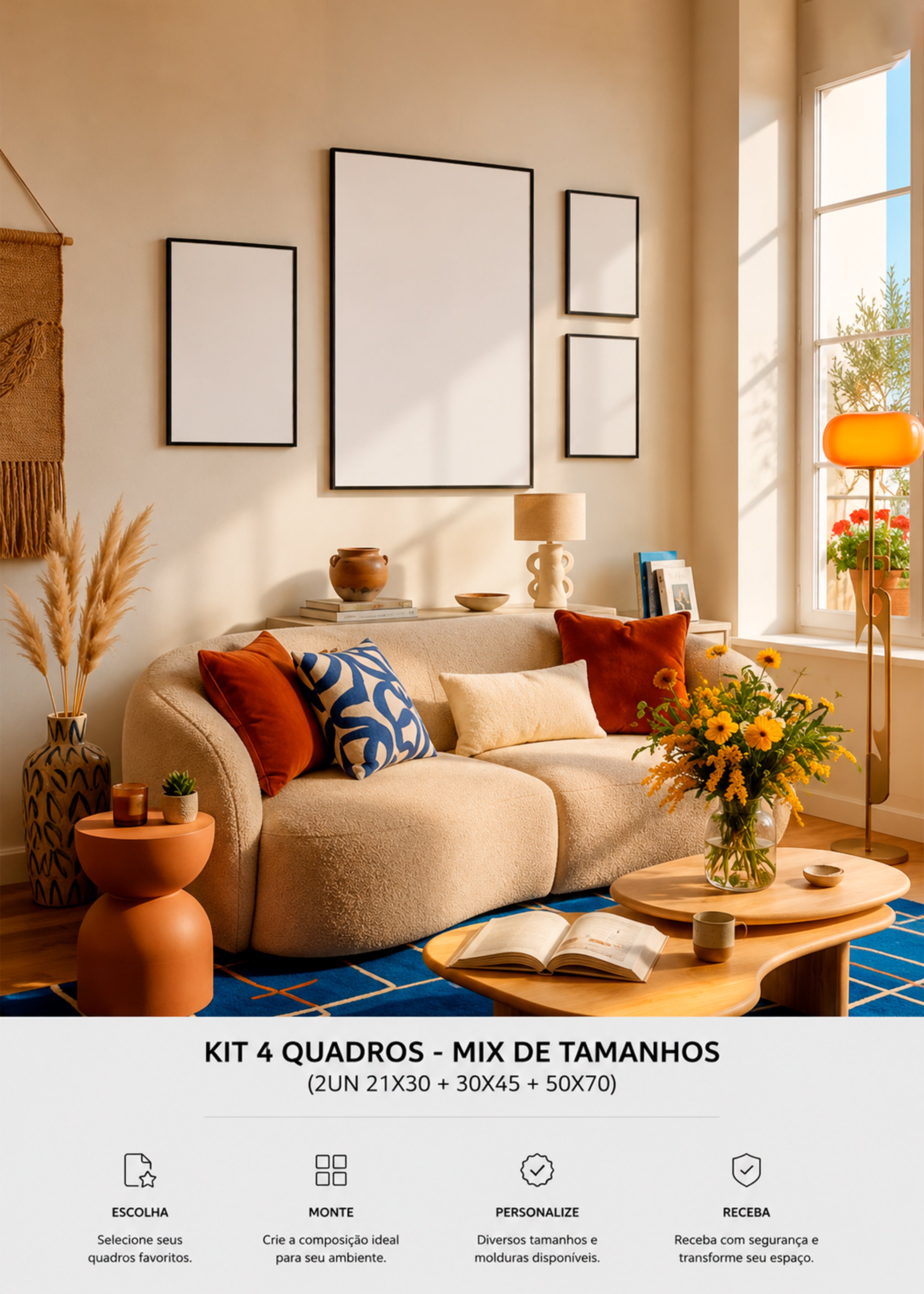 KIT 4 Quadros - Mix de Tamanhos (2un 21x30 + 30x45 + 50x70)