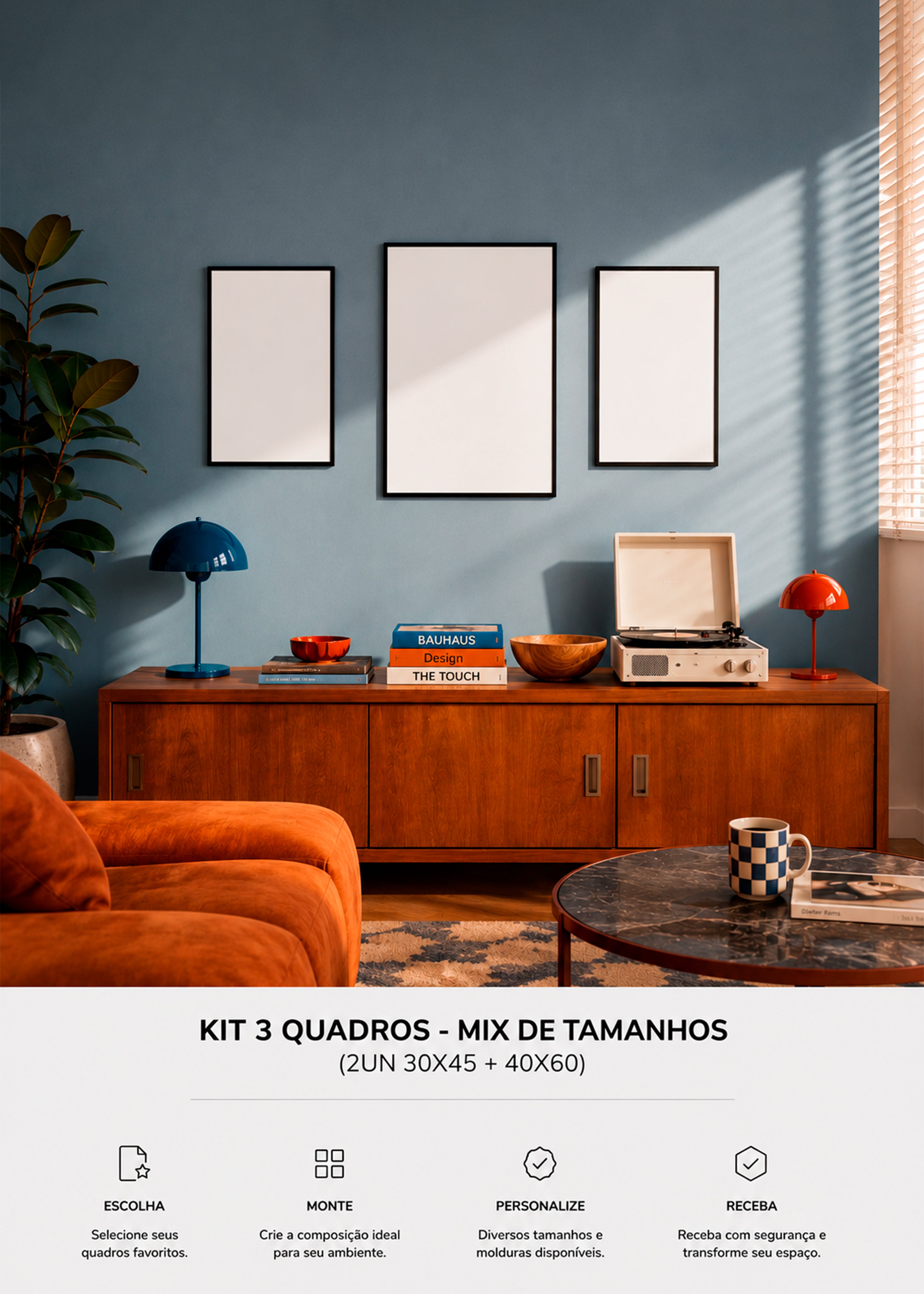 KIT 3 Quadros - Mix de Tamanhos (2un 30x45 + 40x60)